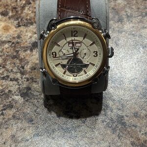 Men's Brown Leather Watch with Gold and Silver Accents